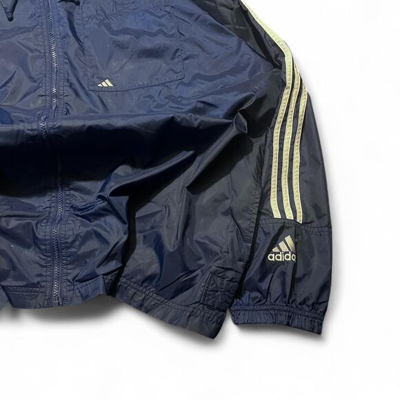 Vintage 90s Adidas Navy Windbreaker Embroidered White Logo Back Hit Sz XXL - Picture 5 of 7